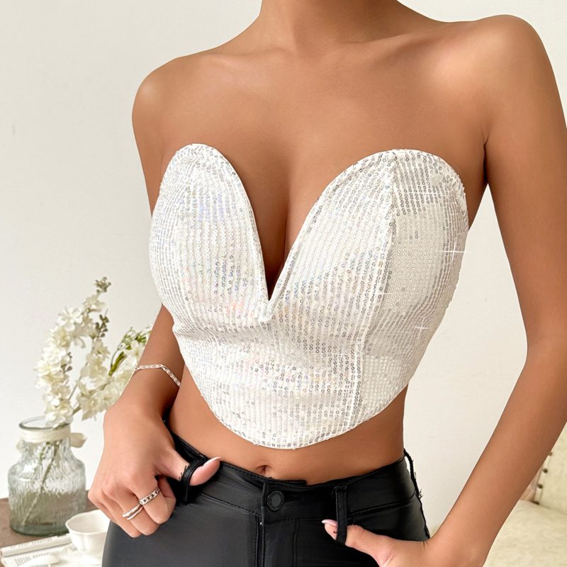 Sexy Off-Shoulder Sequin Corset with Rhombus Boning - Image 2