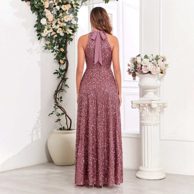 Shiny Sequin Lace-Up A-Line Party Dress - Image 3