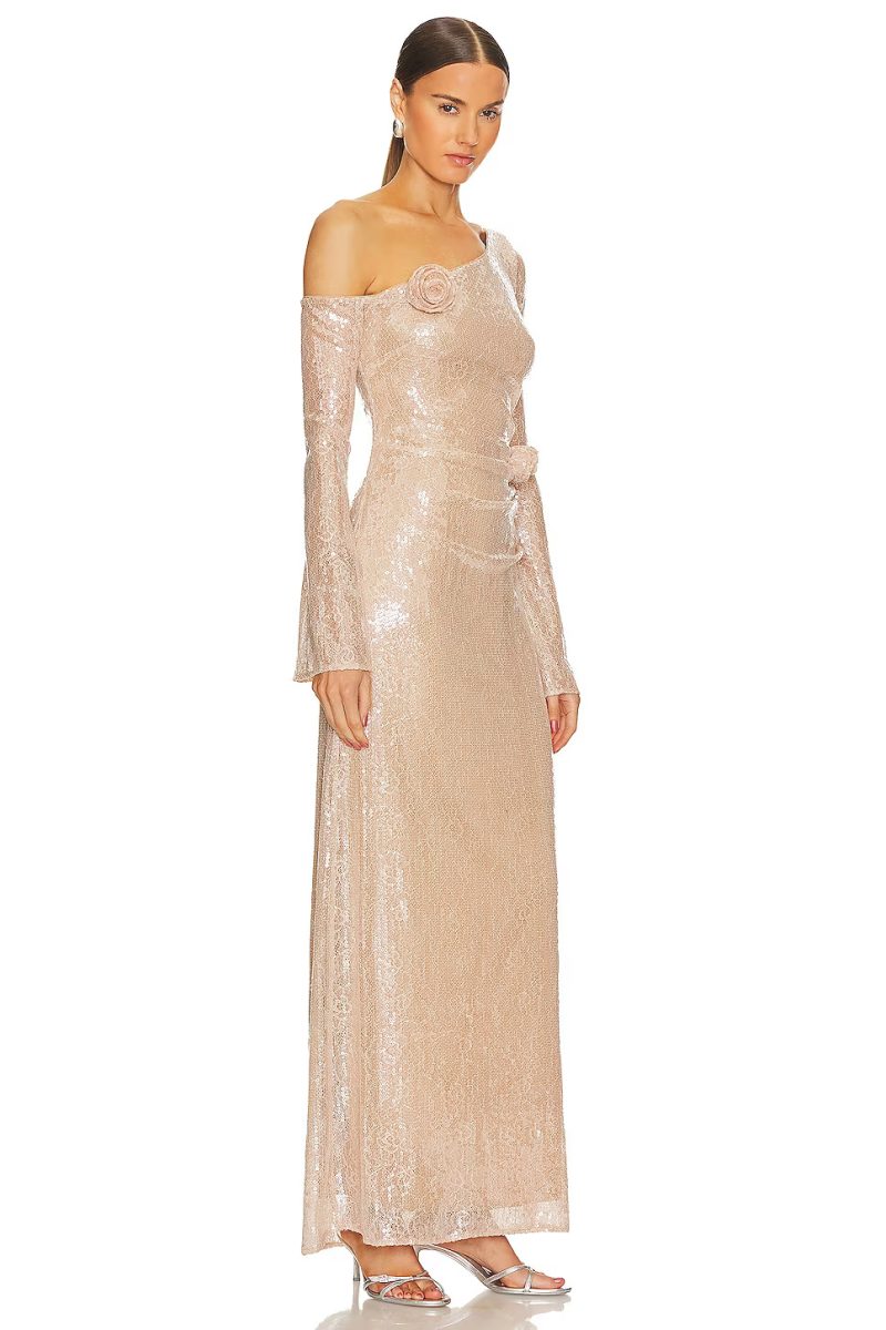 Lace Sequin Cutout Dress with Sheer Sleeves - Image 3