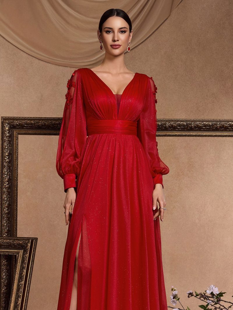 Sexy Long Sleeve V-Neck Evening Cocktail Dress - Image 3