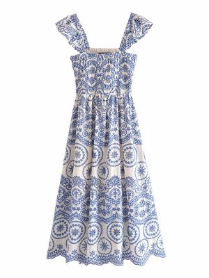 Embroidered Hollow Out Strap Dress