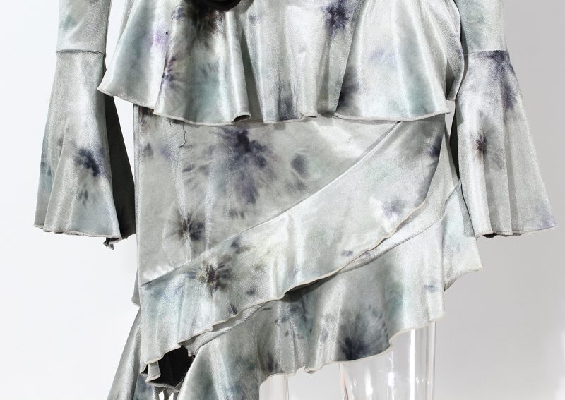 Women’s Tie-Dyed Velvet Asymmetric Ruffled Dress - Image 3
