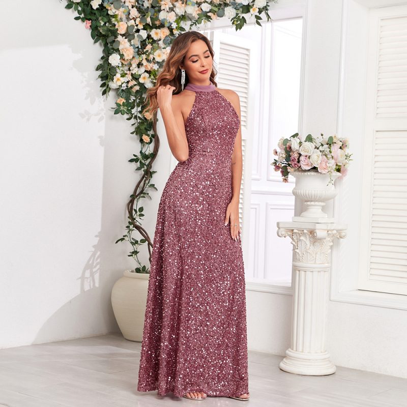 Shiny Sequin Lace-Up A-Line Party Dress - Image 2