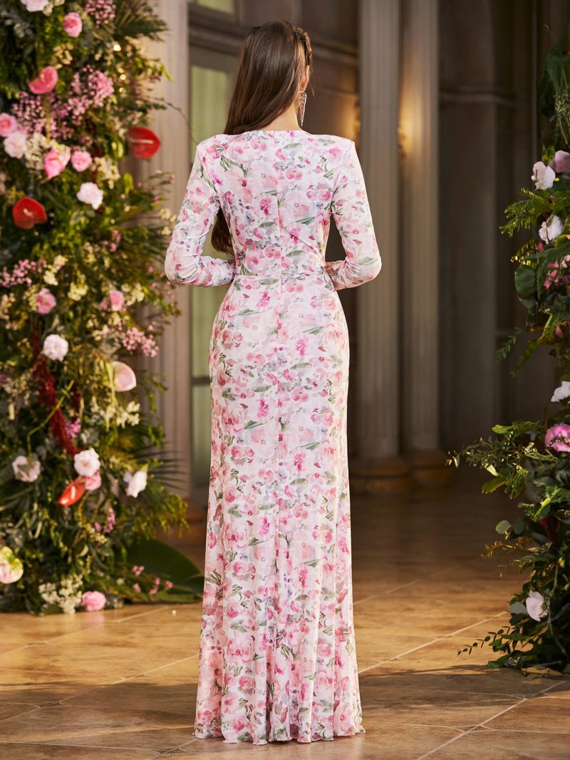Spring Summer Mesh Floral Maxi Dress with Slit - Image 4