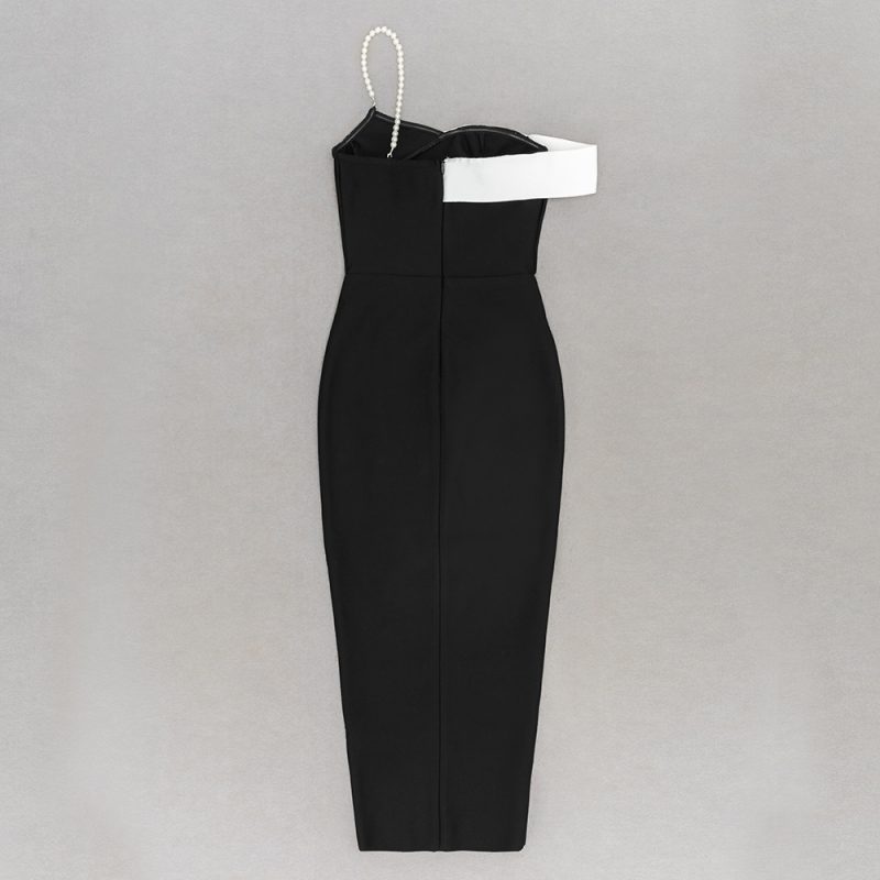 Simple Contrast Strap Off-Shoulder Stitching Dress - Image 4