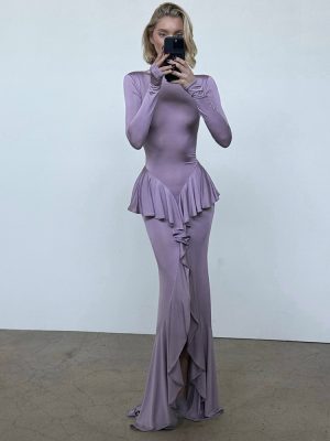 Elegant Backless Ruffle Dress with Slit – Women