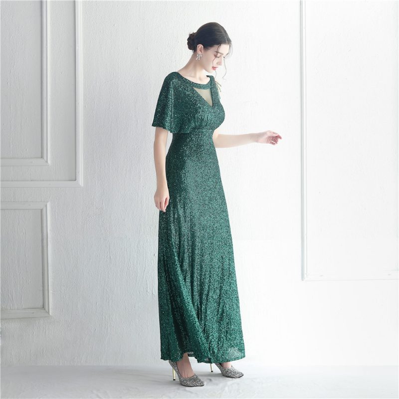 Beaded Ruffle Sleeve Mesh See-Through Evening Dress - Image 3