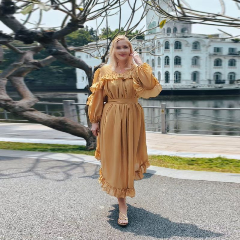 Wooden Ear High Waist Asymmetric Maxi Dress