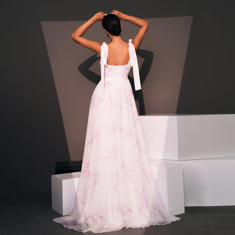 Elegant Sleeveless Off-Neck Printed Swing Evening Dress - Image 2