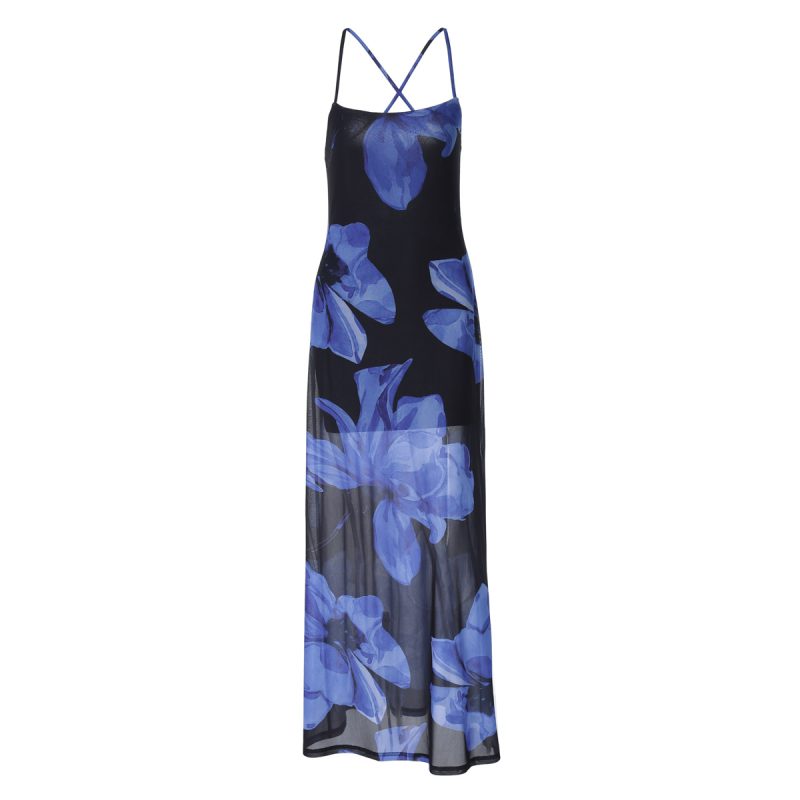 Summer Halter Mesh Floral Print Maxi Dress - Image 4