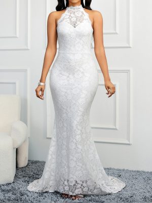 Spring Backless Solid Color Slim Party Evening Dress