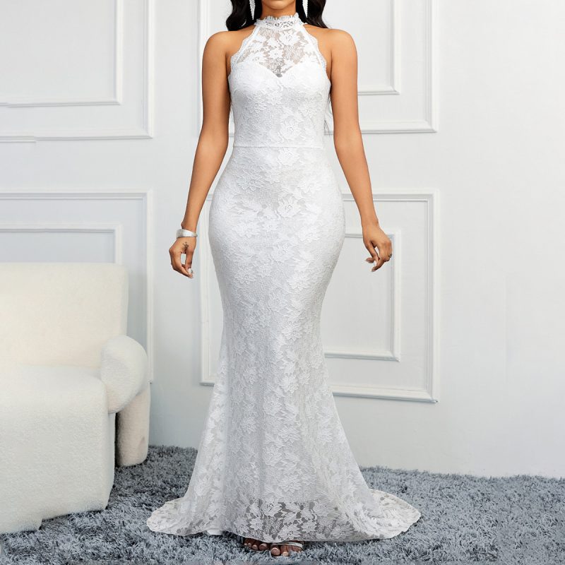 Spring Backless Solid Color Slim Party Evening Dress