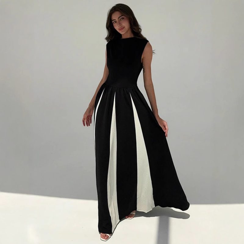 Elegant Round Neck Sleeveless Patchwork Evening Dress - Image 3
