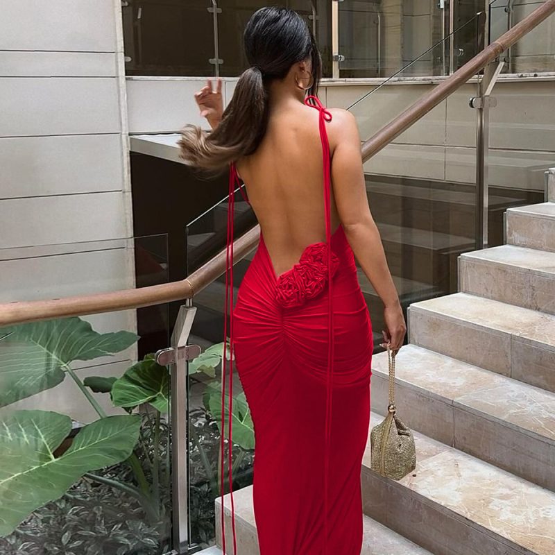 Best-Selling Summer Backless Pleated Lace-Up Maxi Dress - Image 2