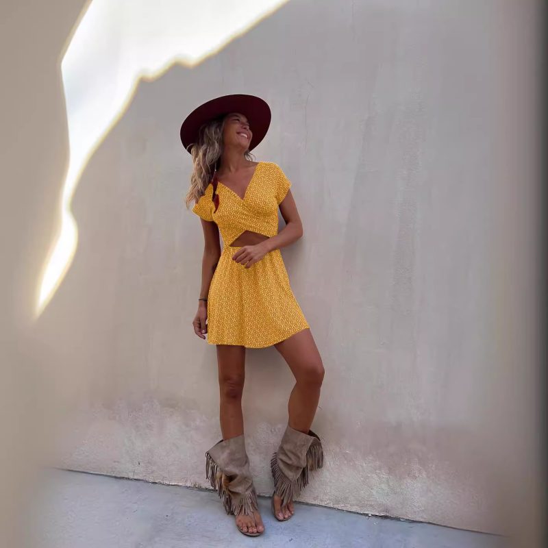 Reversible Printed Short Sleeve Summer Dress
