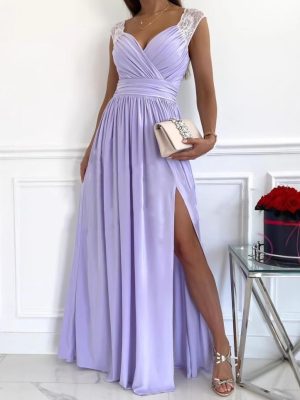 Sleeveless Backless Solid Wide Hem Split Dress