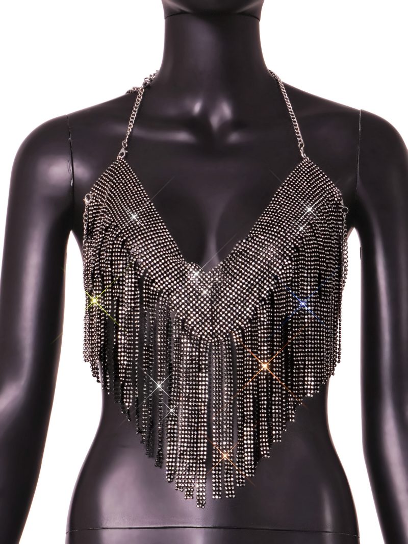 Rhinestone Tassel Hanky Hem Plunge Camisole - Image 4