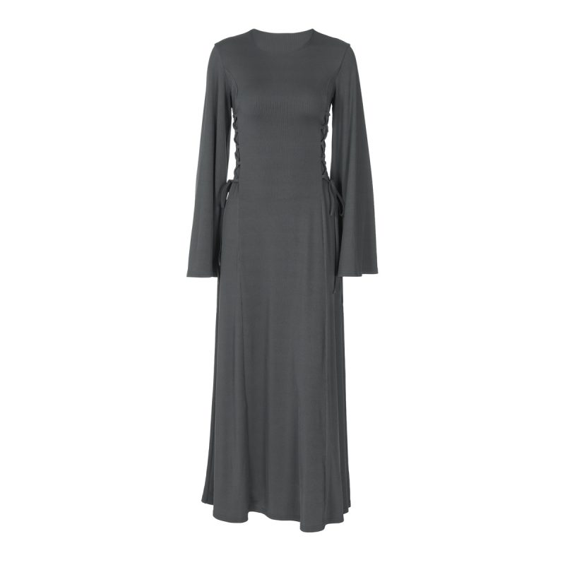 Elegant Slim Lace-Up Waist Long Sleeve Dress - Image 4