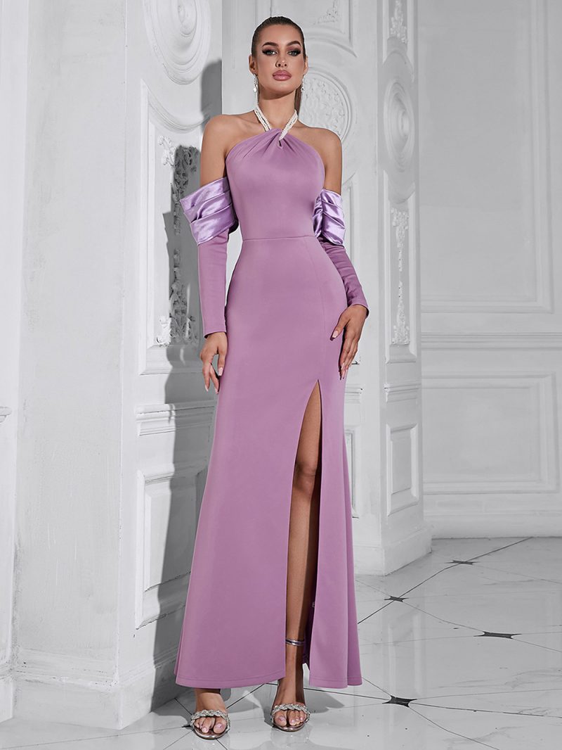 Pearl Halter Slim Fit Maxi Dress - Image 3