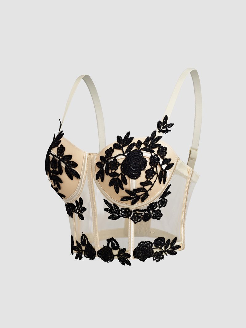 Slim Fit Lace Embroidered Floral Mesh Corset - Image 2
