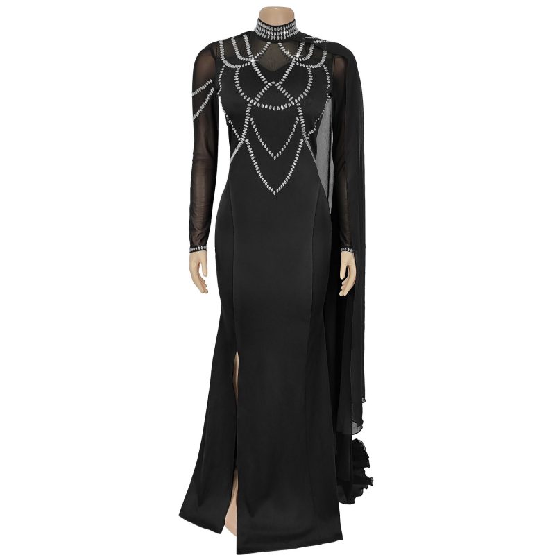 Elegant Rhinestone Shawl Dress with Slim Fit - Image 3