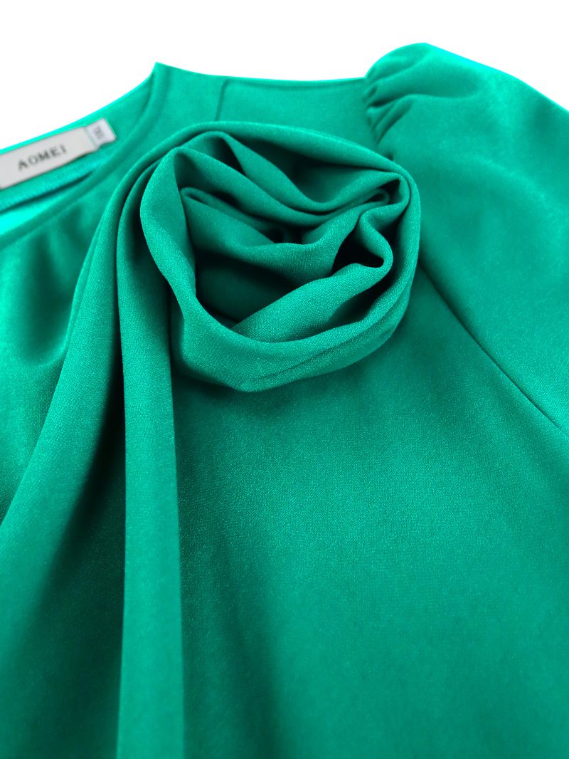 3D Floral High Waist Pleated Party Dress - Image 4