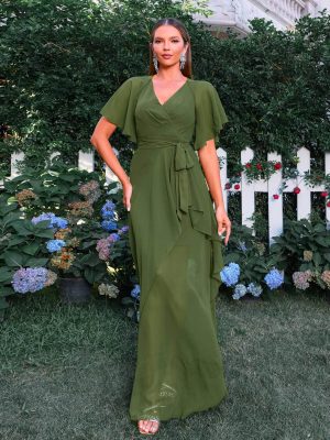 Elegant V-Neck Waist-Controlled Bohemian Swing Dress