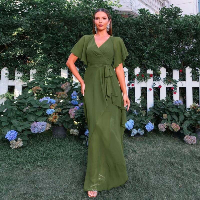 Elegant V-Neck Waist-Controlled Bohemian Swing Dress