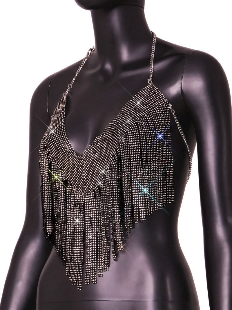 Rhinestone Tassel Hanky Hem Plunge Camisole - Image 3