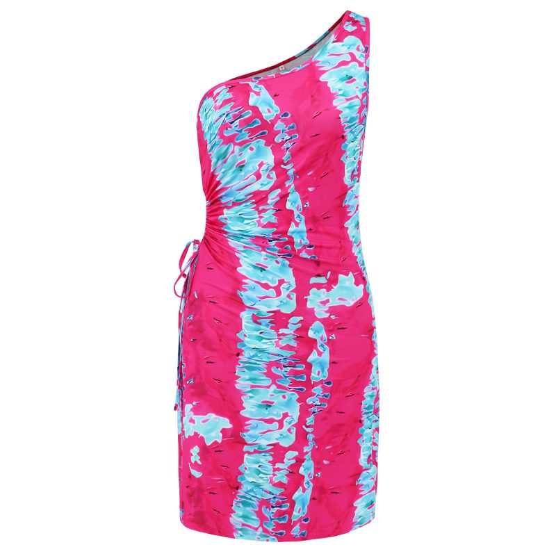 Women’s Sexy One-Shoulder Tie-Dyed Printed Dress - Image 4