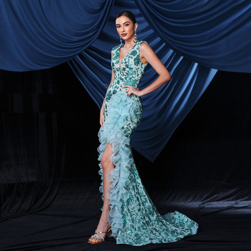 Sparkling Sequined V-Neck Evening Gown Women - Image 4