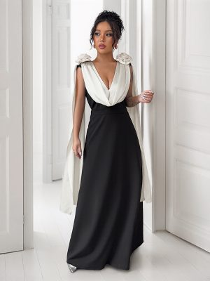 Elegant V-Neck Contrast Sleeveless Party Dress
