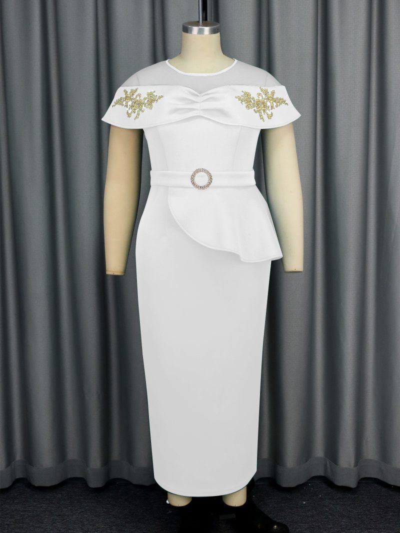 Graceful Shawl Sleeve Ruffled Formal Dress - Image 2