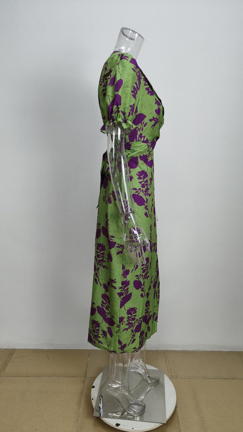 Graceful V-Neck Printed Slim Fit Dress - Image 3