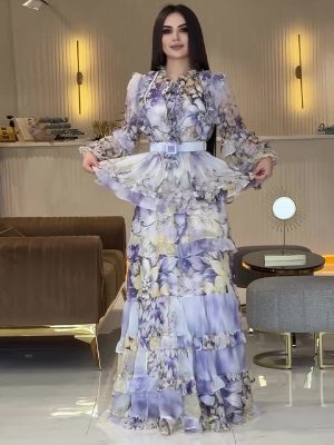 Autumn Printed Elegant Slim Fit Maxi Dress