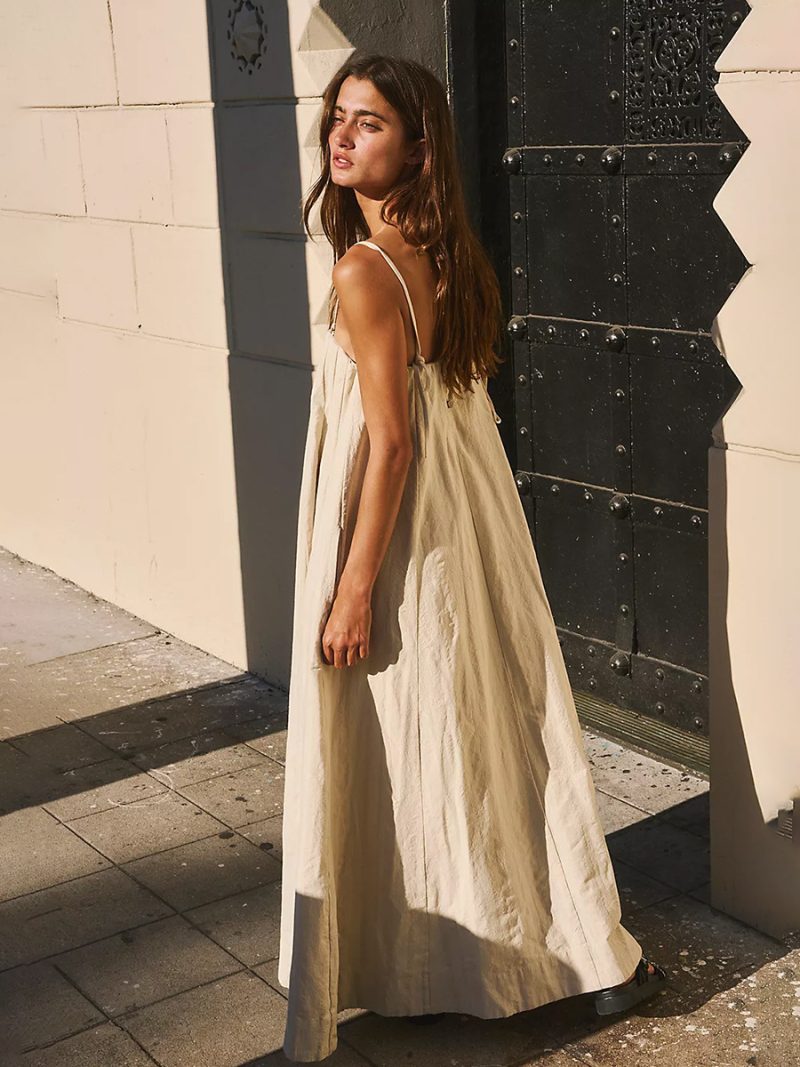 Apricot Cotton Sling Maxi Summer Loose Dress - Image 4