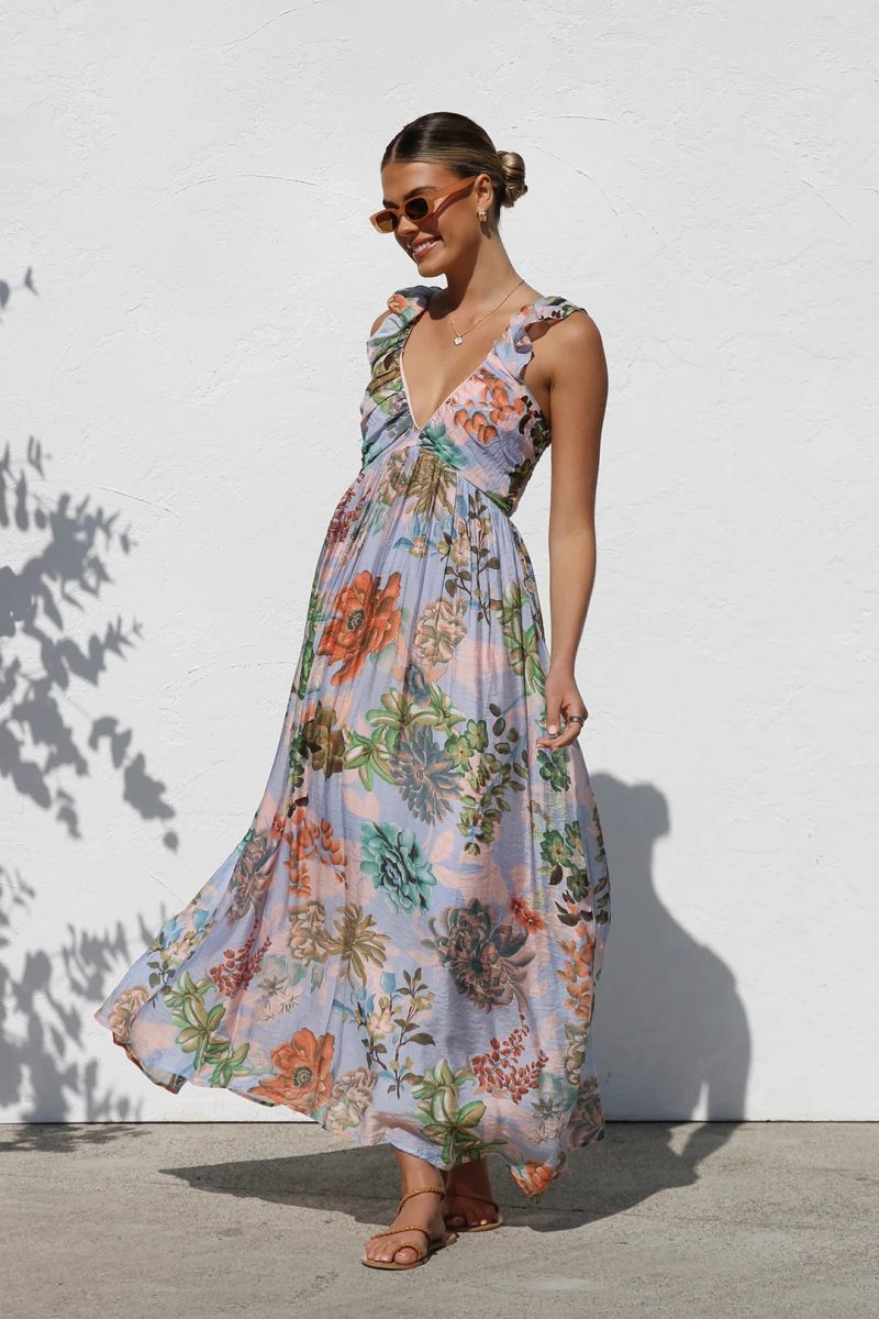 V-Neck Printed Strap Swing Summer Dress Women - Image 4