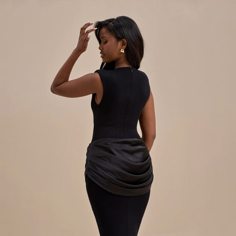 Sexy Satin Patchwork Sleeveless Pleated Maxi Dress - Image 4