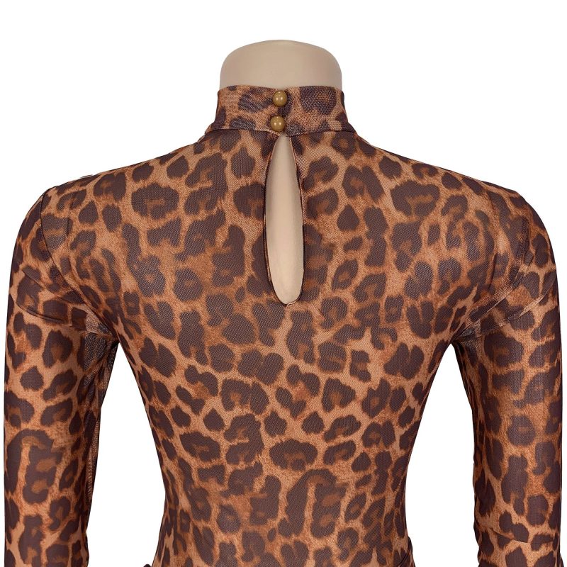 Sexy Leopard Print Long Sleeve Split Dress - Image 4