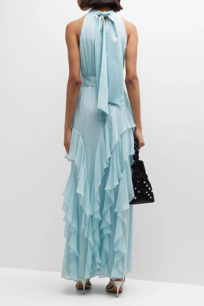 Halter Strap Sleeveless Ruffled Belted Tight Dress - Image 2