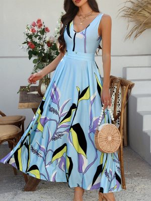 Floral Print Sleeveless High Waist Dress