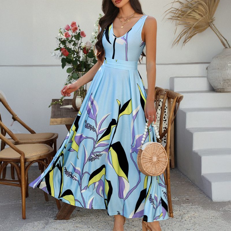 Floral Print Sleeveless High Waist Dress
