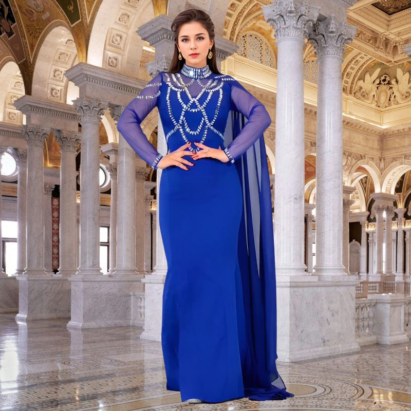Elegant Rhinestone Shawl Dress with Slim Fit - Image 2