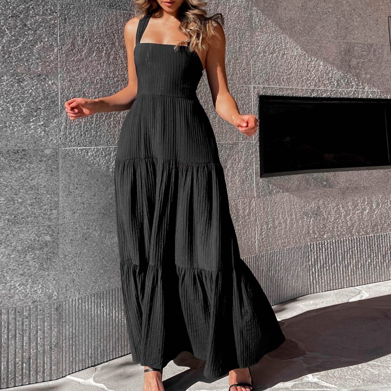 High-Grade Summer Lace-Up Bandeau Maxi Dress - Image 4
