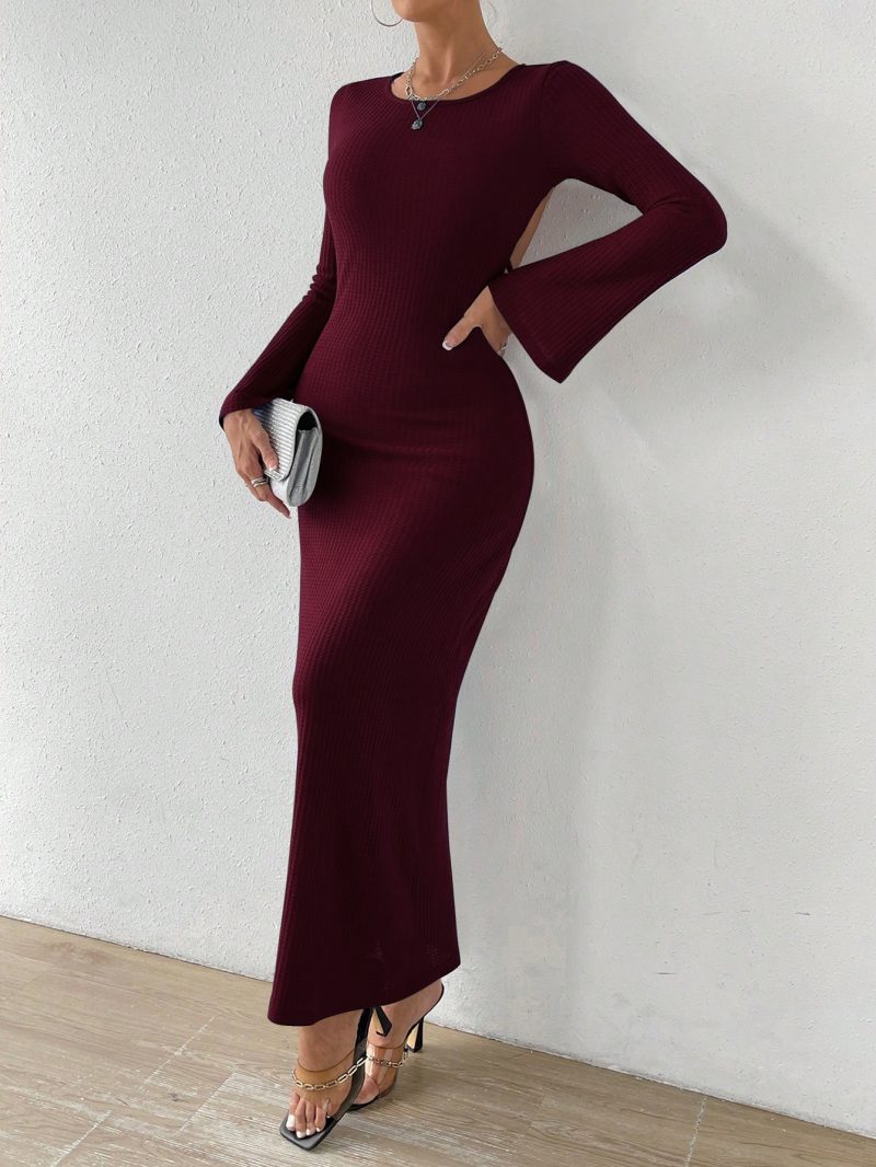 Black Long Sleeve Autumn Waist-Slimming Fishtail Dress - Image 3