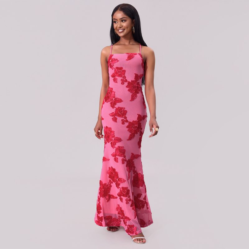 Sexy Suspenders Sheath Floral Plate Summer Dress - Image 4