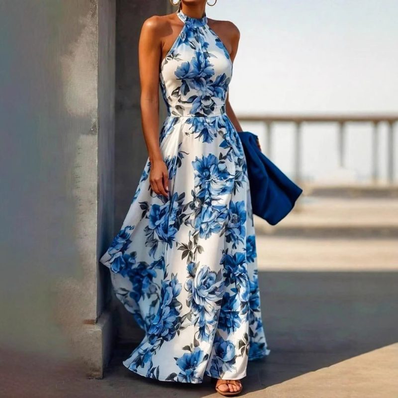 Elegant Halter Sleeveless Slim A-Line Maxi Dress - Image 2