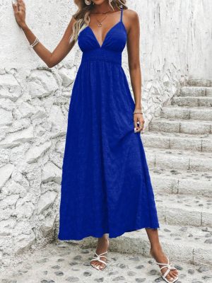 Sexy Solid Cross Tie No-Back Midi Dress