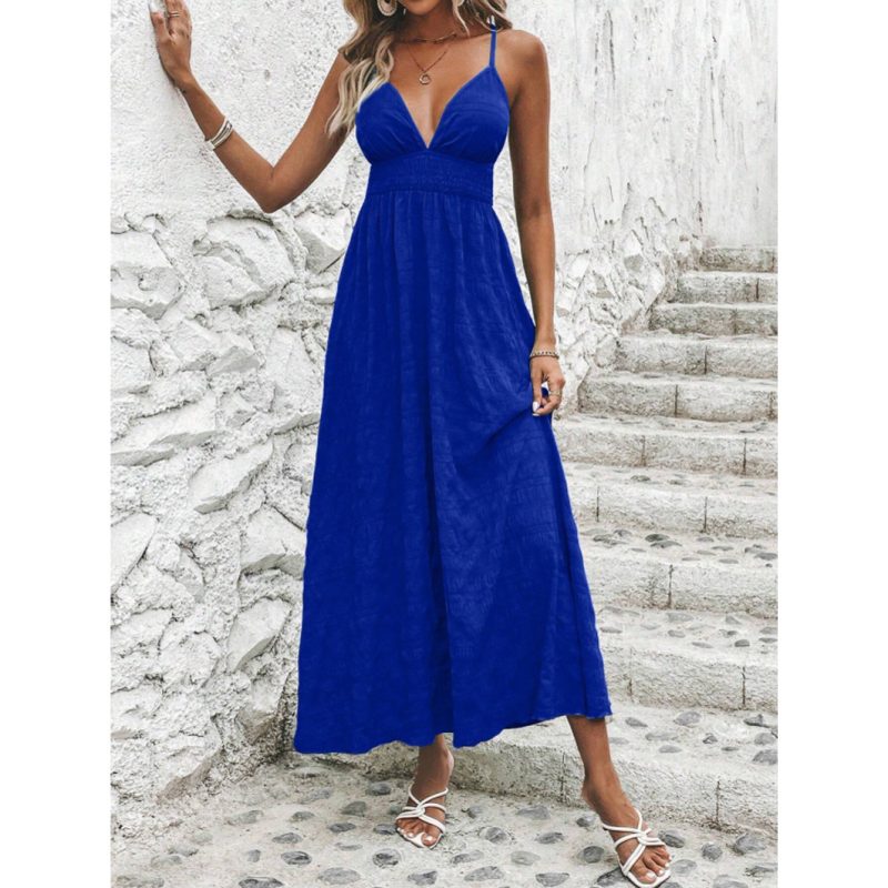Sexy Solid Cross Tie No-Back Midi Dress