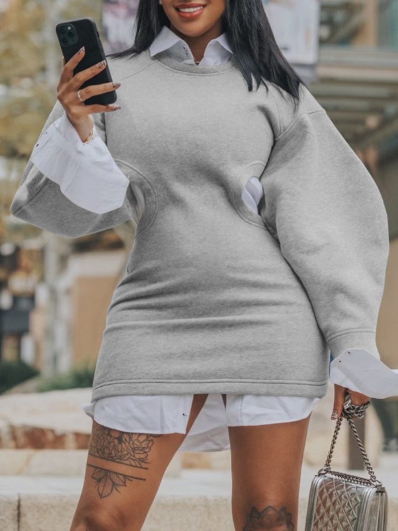 Curvy Winter Cutout Lantern Sleeve Party Dress - Image 3